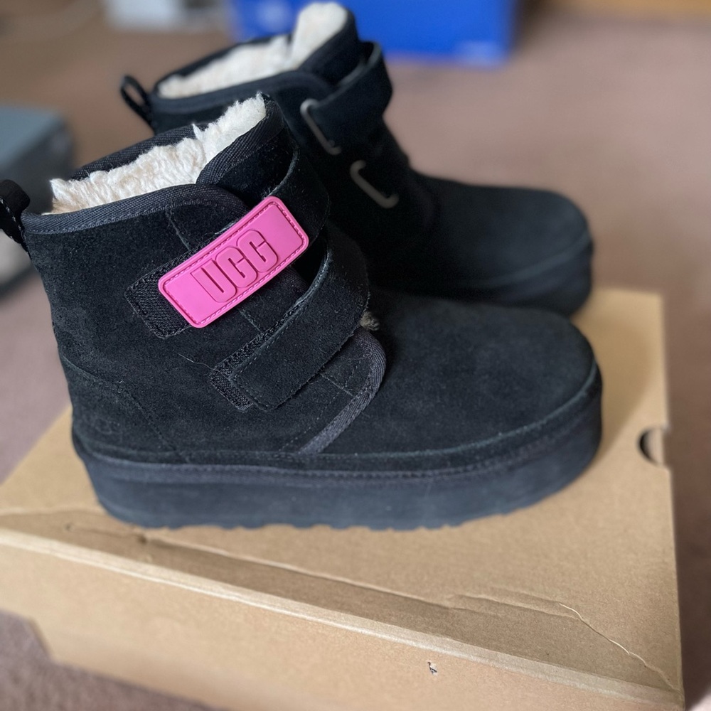 UGG Black Boots with Pink Logo